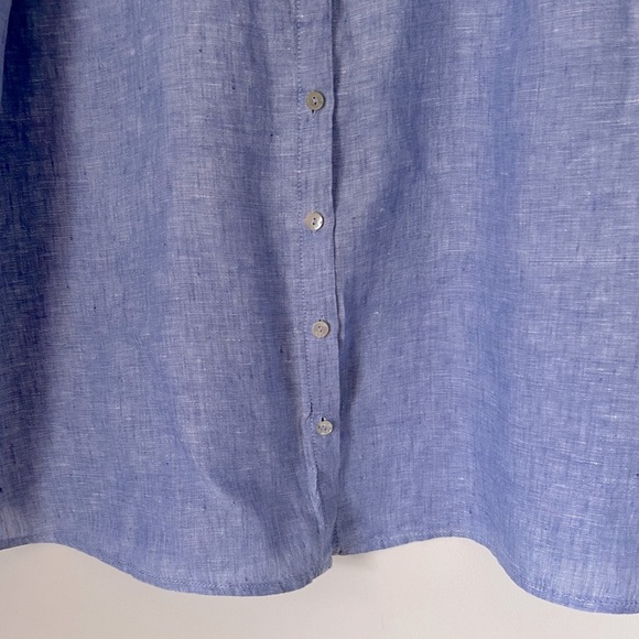 Tahari 100% Linen Blue Round Neck Button Up Shirt Contemporary Preppy Coastal 1X - Picture 9 of 14